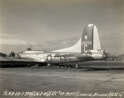 602nd B-17 serial# 43-39159 K8-C.  Landing gear collapsed while returning from a practice mission on 26 February 1945.  To salvage on 28 February 1945.